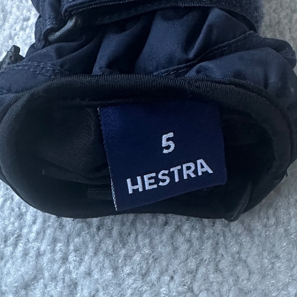 Kids Hestra Black Mittens with Blue Accents - Picture 3 of 4